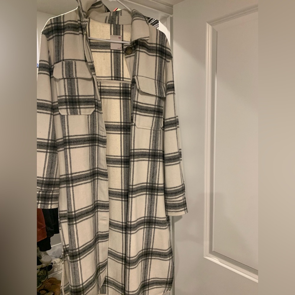 Gray plaid long jacket